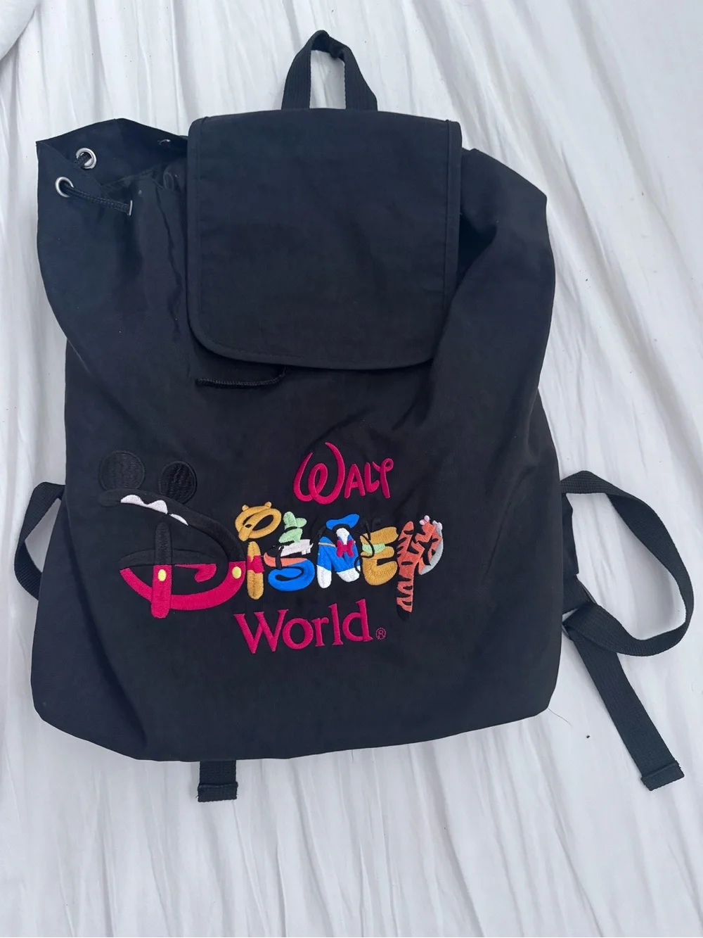 Vintage 90s Walt Disney World Embroidered Backpack Rucksack Black